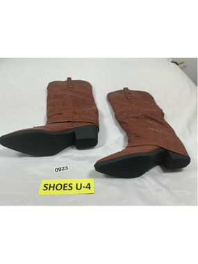 IDIFU Women’s Brown Western knee high Studded Buckle Pointed Toe Boots 9.5